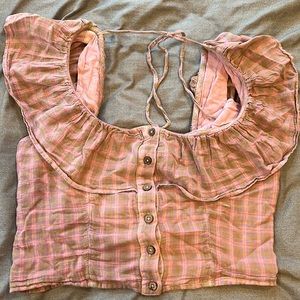Pink plaid open back blouses from free people!